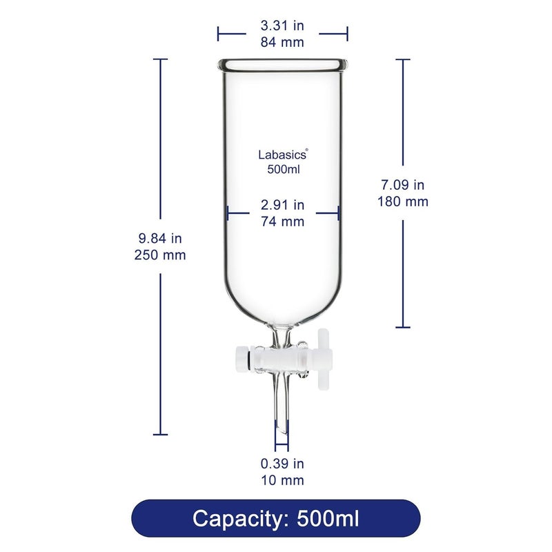 Labasics Dropping Funnel, Teflon Stopcock High Borosilicate Glass Top Opening Non-Graduated, for Precise Liquid Dispensing, 500 ml - Image 4